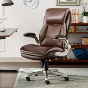 Serta® Smart Layers™ Brinkley Ergonomic Bonded Leather High-Back Executive Office Chair, Brown/Silver