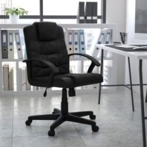 Flash Furniture LeatherSoft™ Faux Leather Mid-Back Swivel Task Chair With 21 1/2″ Back Cushion, Black