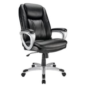 Realspace® Treswell Bonded Leather High-Back Executive Office Chair, Black/Silver, BIFMA Compliant