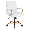 Flash Furniture LeatherSoft™ Faux Leather Mid-Back Office Chair With Chrome Base And Arms, White/Gold