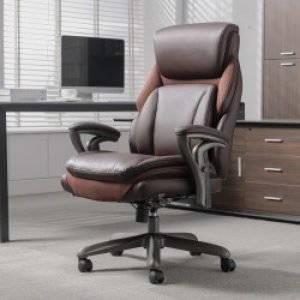 Serta® SmartLayers™ Everett Big & Tall Ergonomic Vegan Leather High-Back Executive Office Chair, Dark Brown/Dark Gray