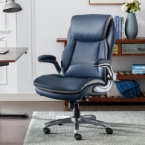 Serta® Smart Layers™ Brinkley Ergonomic Bonded Leather High-Back Executive Office Chair, Navy/Silver