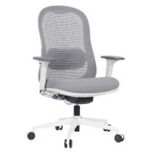 WorkPro® Uomo Ergonomic Mesh/Fabric Mid-Back Office Chair, White/Gray, BIFMA Compliant