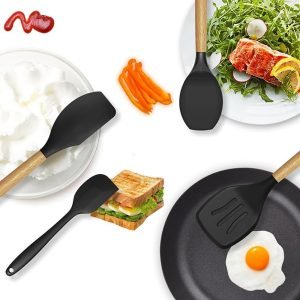 15-Piece Silicone Wooden Handle Kitchen Utensils Set