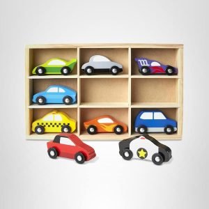 Melissa & Doug Wooden Cars Vehicle Set in Wooden Tray