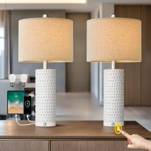 Modern Ceramic 3-Way Dimmable Touch Table Lamp Set of 2
