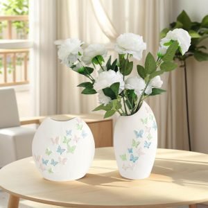 White Ceramic Vase Set of 2