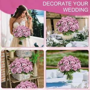 Purple Roses Artificial Flowers – 8 Bundles