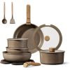 CAROTE 17-Piece Nonstick Cookware Set with Detachable Handle, Induction Compatible, Oven Safe, Brown Pots and Pans for Kitchen & RV