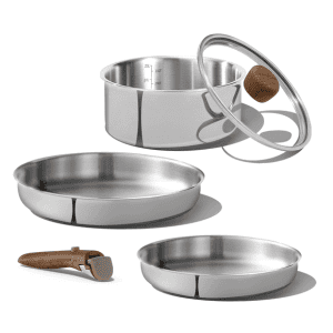 Carote 5-Piece Tri-Ply Stainless Steel Cookware Set with Detachable Handle, Induction Compatible