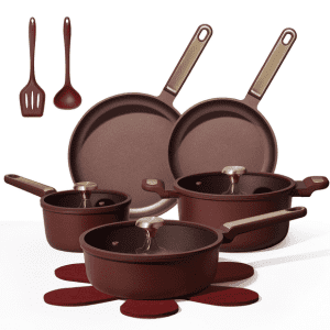 Carote 14-Piece Pots and Pans Set, Ceramic Nonstick Cookware Set with Utensils,Induction Compatible, Burgundy