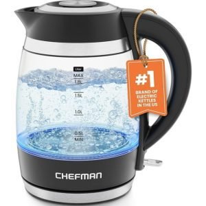Chefman Rapid-Boil 1.8L Electric Kettle w/ Removable Lid and LED Indicator Lights – Black