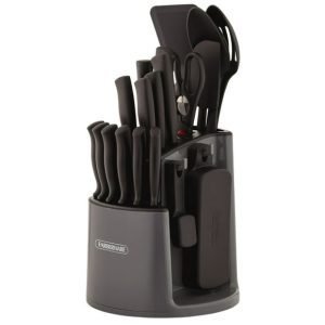 Farberware Classic 30-Piece Spin-N-Store Rotating Carousel Stainless Steel Knife Set & Tool Set Gray