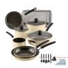 Farberware Easy Clean 22 Pcs Nonstick Cookware Set Includes Baking Pans and Cooking Tools, Dishwasher Safe, Almond Cream