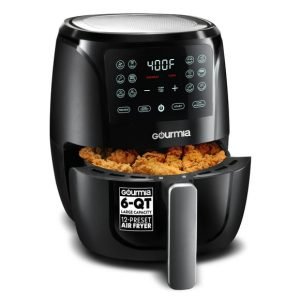 Gourmia 6 QT Air Fryer, 12 Presets, FryForce 360, XL Capacity, 1500W, Black