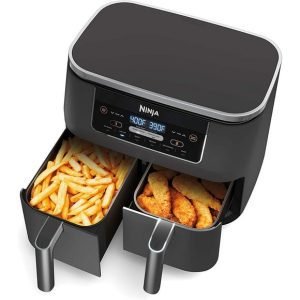 Restored Ninja DZ201 Foodi 6-in-1 2-Basket Air Fryer with DualZone Technology, 8-Quart Capacity, and a Dark Grey Stainless Finish (Refurbished)