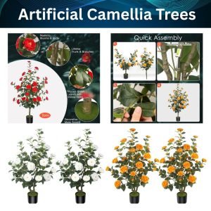 Artificial Camellia Tree with White Flower Pots