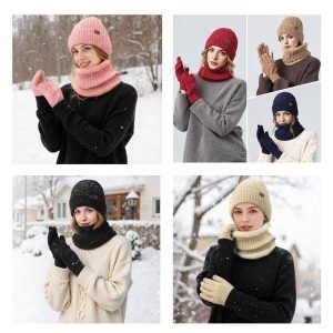 Winter Beanie Hat Scarf Gloves Set !
