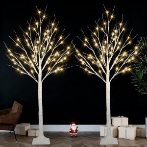 2-Pack 4FT Lighted Birch Tree for Christmas Decorations