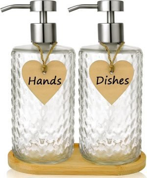 Glass Soap Dispenser Set with Bamboo Tray