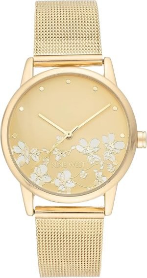 Nine West Women’s Floral Dial Mesh Bracelet Watch