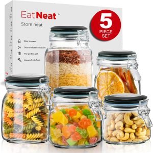 EatNeat 5‑Piece Airtight Glass Canister Set