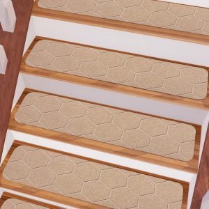 Beige Non-Slip Stair Treads for Wood Steps – 15-Pack