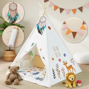 Teepee Tent for Kids with Colorful Flag