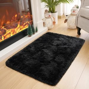Rostyle Fluffy Small Black Rugs for Bedroom