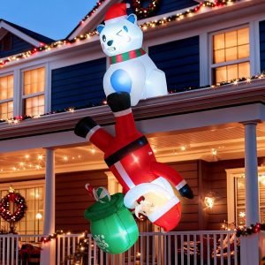 8FT Christmas Inflatable Polar Bear with Hanging Santa Claus