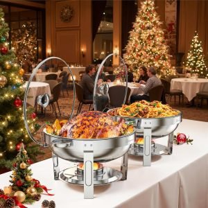 WARMOUNTS Round Chafing Dishes for Buffet with Glass Lid