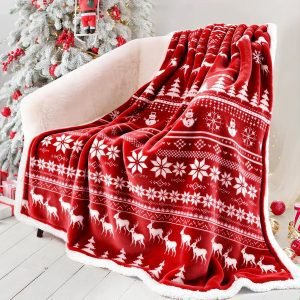 Touchat Red Sherpa Christmas Throw Blanket