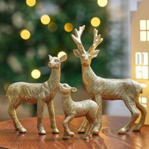 Gold Reindeer Figurines for Christmas Decor (3 Pcs)