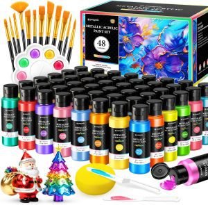 64 PCS Metallic Acrylic Paint Set with 12 Brushes
