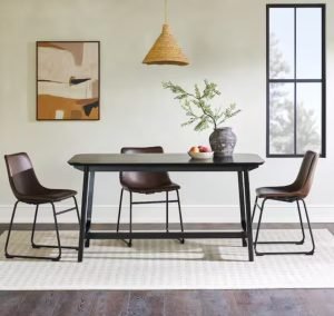 Mid-Century Black Ash Solid Wood 60 in. Trestle Dining Table At Home Depot !!