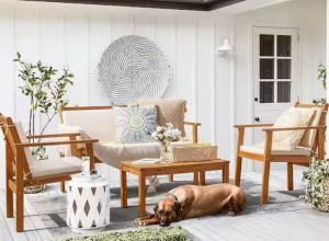 Acacia Wood Patio Conversation Set with Cream Cushion