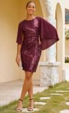 Sequin Cocktail Cape Sleeve Midi Dress