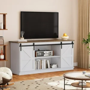 TV Stand with Storage Cabinet and Sliding Barn Door