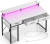 Computer Desk with Power Outlets & LED Light