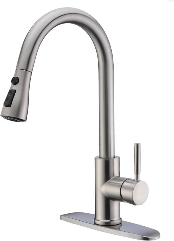 Single Handle High Arc Brushed Nickel Pull-Out Kitchen Faucet 
