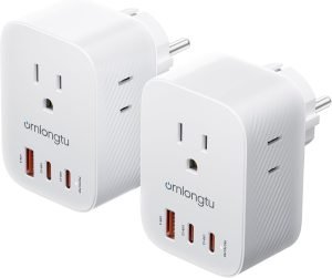 2 Pack European Travel Plug Adapter USB C