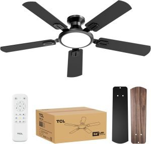 TCL 52 Low Profile Ceiling Fan with Light, Slim Black