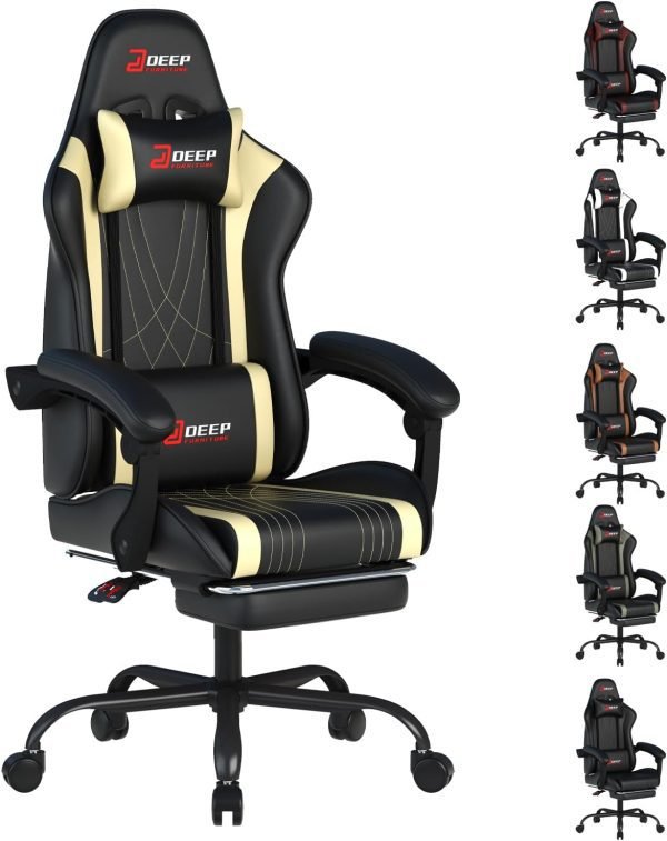 Ergonomic Gaming Chair with Footrest and Lumbar Massage