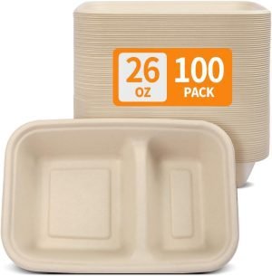 Celel 100-Pack 2-Compartment Disposable Chip & Dip Bowls