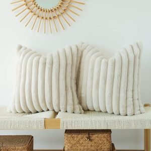 2 Pack Faux Fur Plush Decorative Throw Pillow Covers