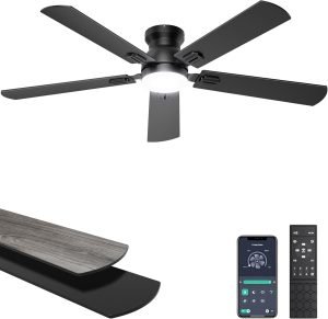 52 Inch Low Profile Ceiling Fan with Light and Remote