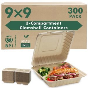 100% Compostable Clamshell Take Out Food Containers