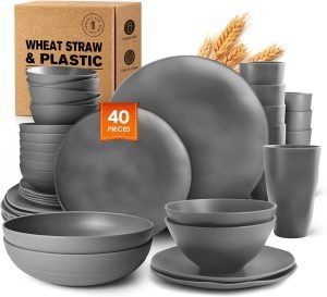 Teivio 40-Piece Flatware Kitchen Plastic Wheat Straw Dinnerware Set
