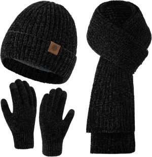 Winter Beanie Hat Scarf Gloves Set for Women