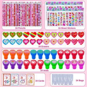 24-Pack Valentine’s Day Gifts for Kids Classroom with Stationery Set 